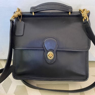 Vintage Black Coach Station Bag, Leather Hand Bag, Cross Body And Top Handle, With Original Leather Hang Tag, See Measurements 
