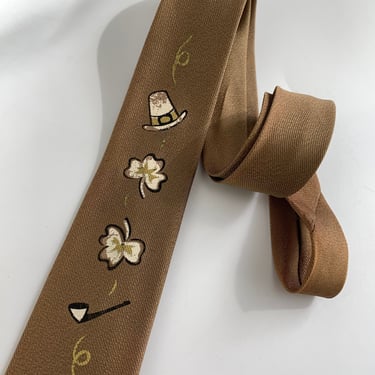 1950's-60's St. Patrick's Day Tie - Novelty Tie - Clover, Pipes and Leprechauns Hats 