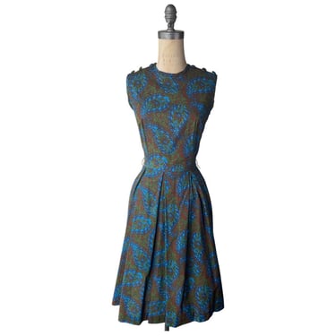 1950s blue paisley print dress 