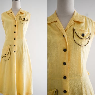 1940s Yellow Seersucker Dress 