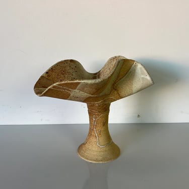 Mid-Century Sculptural Organic Glazed Studio Pottery Abstract Pedestal Bowl 