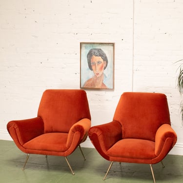 Set of 2 Italian Armchairs in Rust Velvet By Gigi Radice for Minotti - 1950s