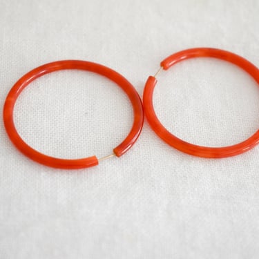 1970s/80s Red Orange Plastic Hoop Pierced Earrings 