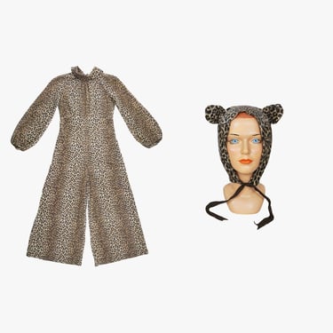 Vintage Leopard Costume Jumpsuit with Tail Hat with Ears One Piece from the 1960s 