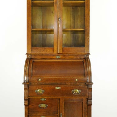 19th Century Victorian Quarter Sawn Oak Cylinder Desk