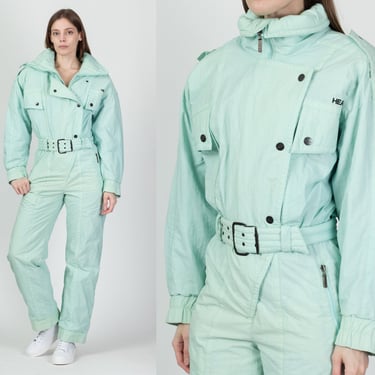 Vintage 80s Mint Green Ski Suit, As Is - Small | Retro Winter Outerwear Jumpsuit One Piece Snow Gear 