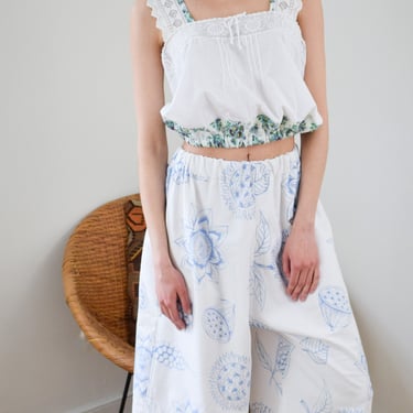Reworked Antique Camisole | S/M | Antique Cotton and Lace Blouse with Floral Print Details 