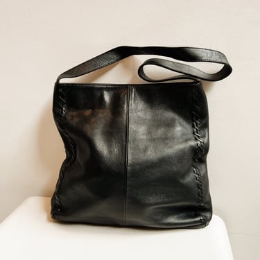 Onyx Leather Whipstitch Shoulder Bag