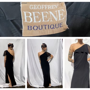 70's Cocktail Dress by Geoffrey Beene Boutique / 1970's Silk Chiffon Slinky Draped One Shoulder Evening Gown with High Side Slit 
