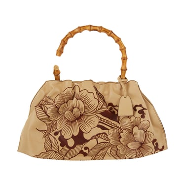 Gucci Tan Floral Print Bamboo Top Handle Bag