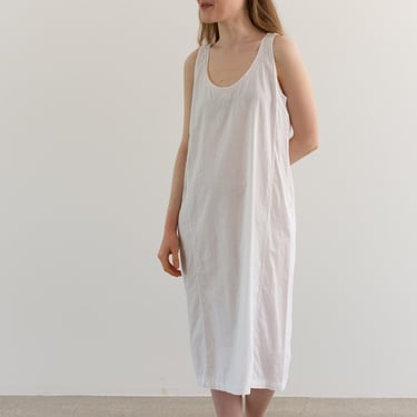 Vintage White Cotton Scallop Scoop Dress | Antique Summer Slip Nightgown | XS S | 
