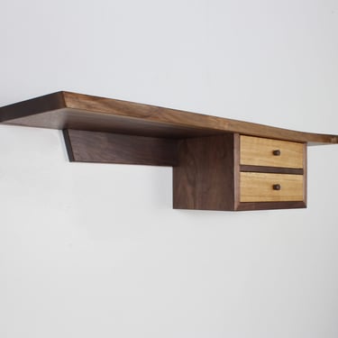 In Stock Petite live edge shelf walnut wall or entry shelf with two drawers organic modern style 