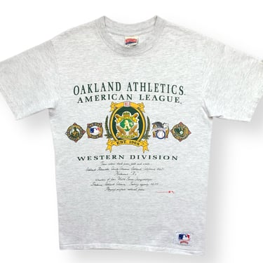 Vintage 1991 Nutmeg Oakland Athletics Baseball American League Western Division Graphic T-Shirt Size Medium/Large 