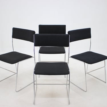 1970s Set of Four Minimalist Chrome Plated Dining Chairs, Czechoslovakia / Vintage Chairs / Mid-century 