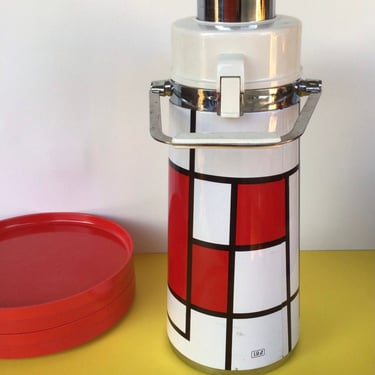 Vintage 1970s Airpot — Hot/Cold Thermos Pump with Mondrian Stylings 