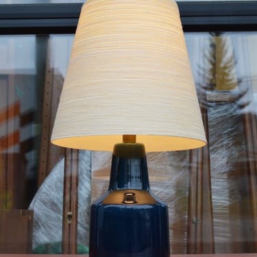Rich Cobalt Blue Lotte Bostlund Bedside Lamp w/ Original Fiberglass Shade