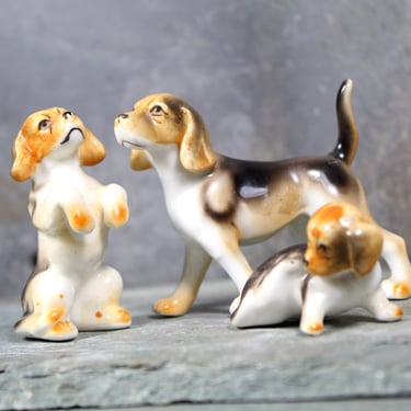 Set of 3 Beagle Figurines | NKK Bone China Puppies | Japanese Porcelain Set of 3 Puppies | Dog Lovers | Bixley Shop 