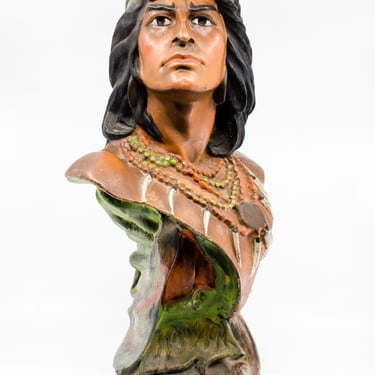 Rustic Native American Ceramic Bust Statue 