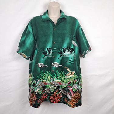 Vintage 90s Green Sea Turtle Tropical Shirt 