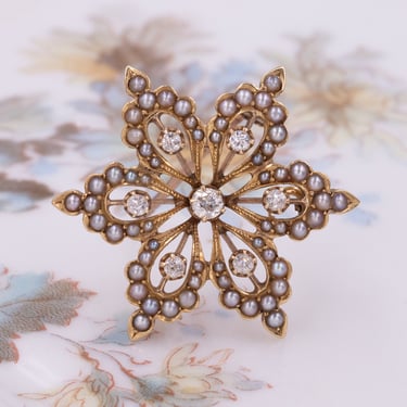 Diamond &amp; Seed Pearl Pin-Pendant c1900