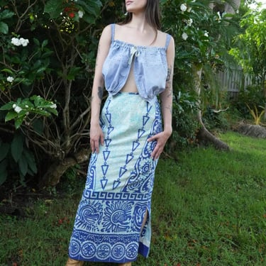 60s Printed Skirt / Resort Wear /  Cotton Printed Maxi Skirt / Hawaiian Skirt 