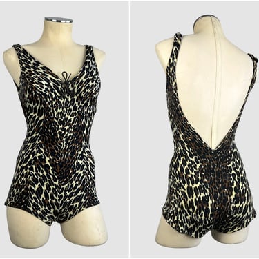 COLE Of CALIFORNIA Vintage 60s Leopard Bathing Suit | 1960s Animal Print Swimsuit | 50s 1950s Rockabilly Pinup, VLV Pool Surf | Size Small 