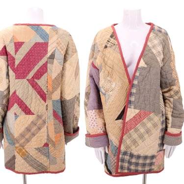 handmade vintage quilt coat jacket / antique repurposed quilted art to wear M/L 70s 80s 