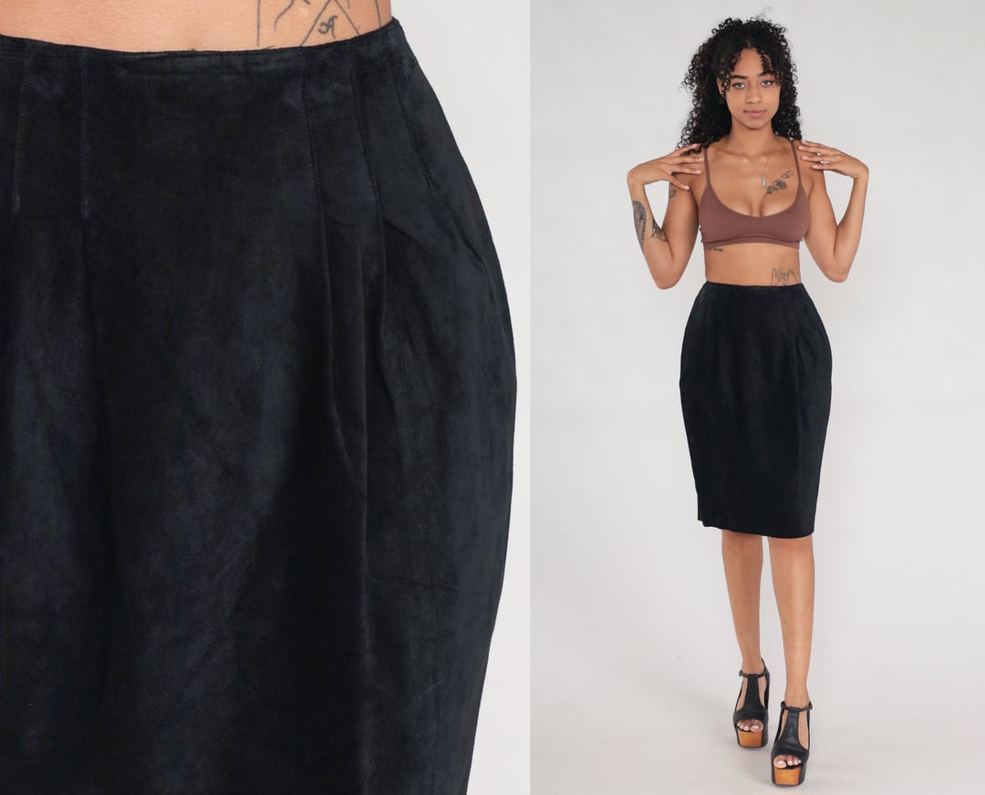Black Suede Skirt 90s Leather Midi Skirt Suede Pencil Skirt | Shop ...