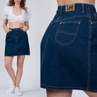 90s Lee Riders Denim Mini Skirt - Medium, 27.5" | Vintage Dark Wash Jean Mom Skirt 