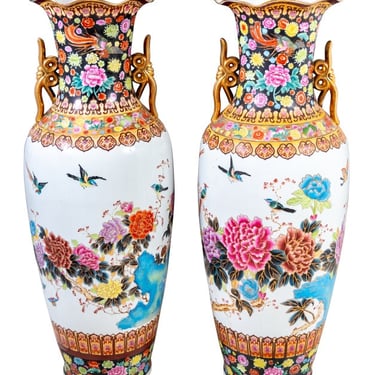 Chinese Famile Noir Porcelain Floor Vases, Pair