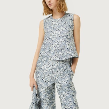 Compañia Fantasica - Floral Jacquard Top - Blue & White