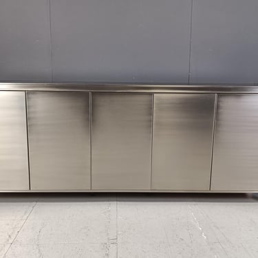 Vintage brushed steel credenza by Belgochrom, 1980s - vintage sideboard - large vintage credenza - hollywood regency credenza 