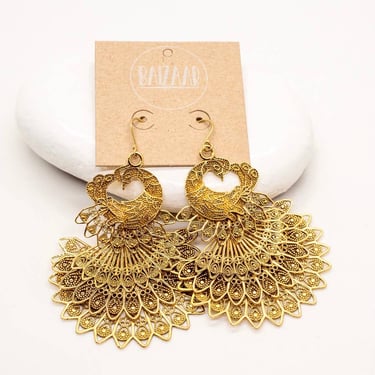 Brass Peacock Statement Earrings