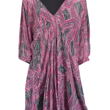 Diane von Furstenberg - Pink Printed Silk Dress w/ Batwing Sleeves Sz 8