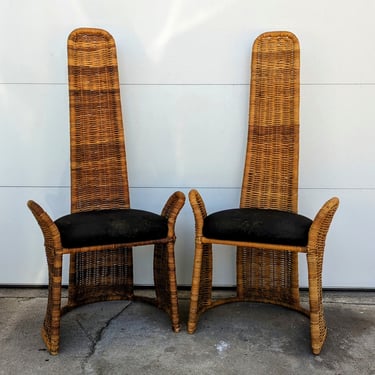 Danny Ho Fong and Miller Fong High Back Wicker Accent Chairs for Tropi-Cal - Set of 2 