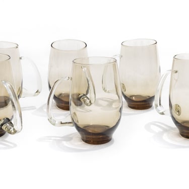 Vintage Set of 7 Libbey Tankard Tempo, Handled Mug Glasses, Tempo Smoke Brown Colored Glasses 