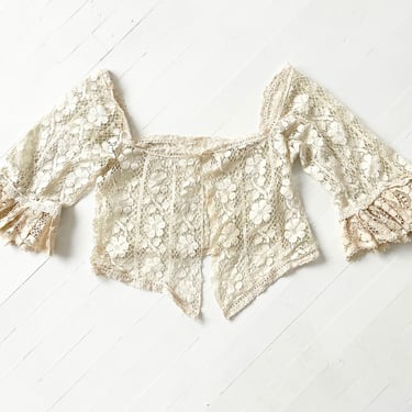 1970s White Crochet Lace Shrug 