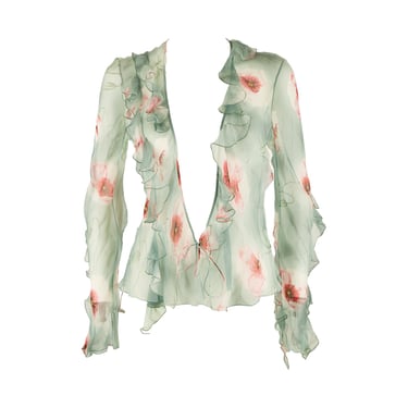 Dior Green Floral Print Sheer Tie Top