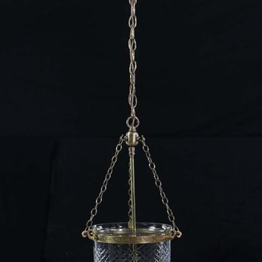 Vintage Crystal Floral Etched Bell Jar Pendant Light