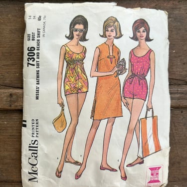 1964 McCall's Bathing Suit and Beach Shift Dress Pattern 7306 