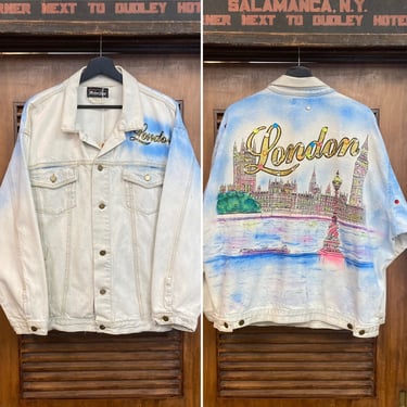 Vintage 1980’s London “Alamo” Style Artwork Painted Denim Jacket, 89’s Jean Jacket, 80’s Airbrush, Vintage Clothing 