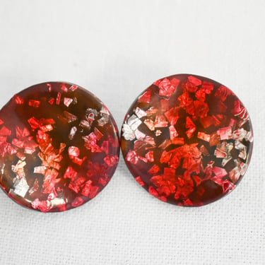 1960s Red Lucite Confetti Clip Earrings 