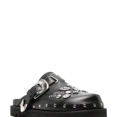 Toga Pulla Eyelet Metal Sabot Sandal - Black