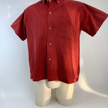 Early Sixties Short Sleeve Shirt - Faded Cranberry Red Cotton - Button Down Collar - SEARS Perma Smooth Label - Men's Size Medium 