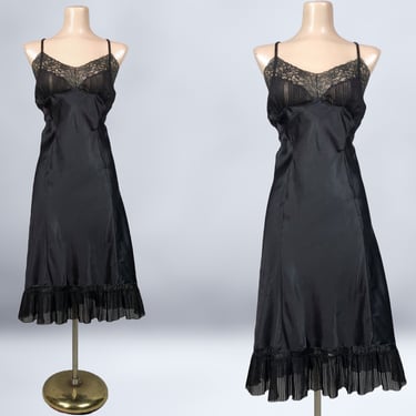 VINTAGE 50s Black Satin Full Slip by Barbizon Encore sz 16 Plus Size | 1950s Art-Deco lingerie Slip Dress Volup | vfg 