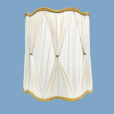 Vintage Lamp Shade Retro 1960s Mid Century Modern + Barrel Shaped + White Vinyl + Yellow Trim + Scalloped + Lighting + MCM Home Decor 