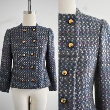 1980s Arnold Scaasi Tweed Double Breasted Jacket 