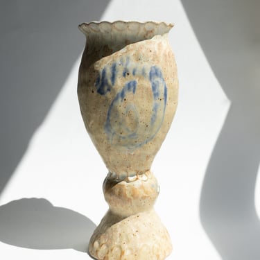 Large Vase in Tan and Blue Swirl