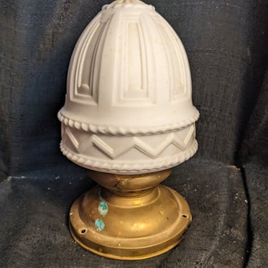 Antique Satin Glass and Brass Flush Mount Light