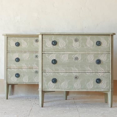 Pair of Gusto All-Over Green Turkish Tulip Swedish Chests